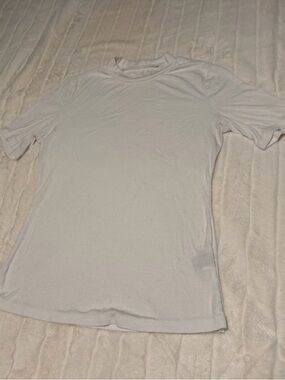 Women's Lightweight White Mock Neck Ribbed T-Shirt